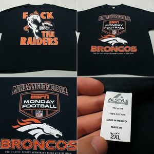 Denver Broncos Shirt Men XXL F The Raiders Navy Graphic Crew Neck Short Sleeve‎